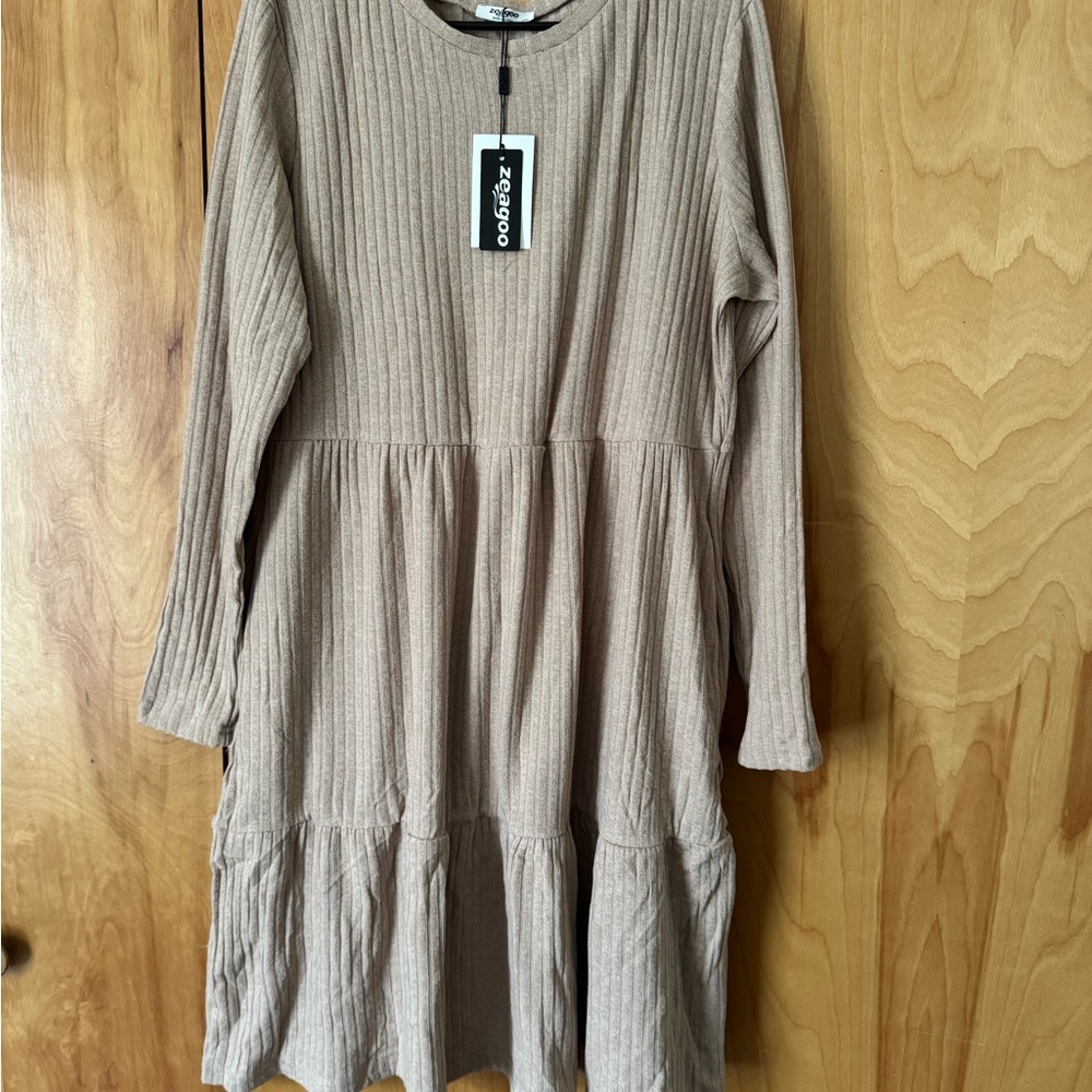 Amazon Women's Long Sleeve Dress - Tan